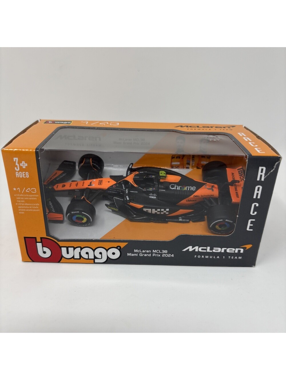 Burago McLaren MCL38 Miami Grand Prix 2024 Formula 1 Team 1:43 Scale New Rare